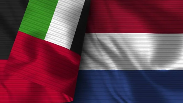 Niederlande Und Vereinigte Arabische Emirate Realistische Flagge Textur Illustration — Stockfoto