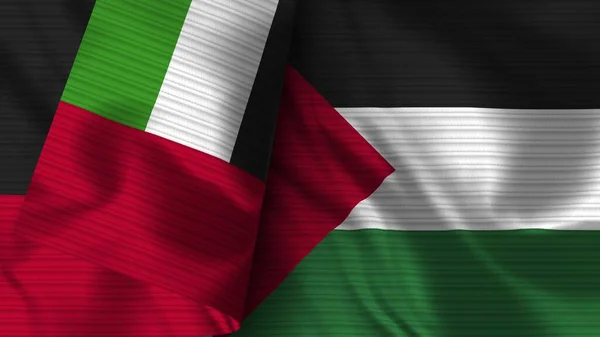 Palestine United Arap Emirates Realistic Flag Fabric Texture Illustration — Stock Photo, Image