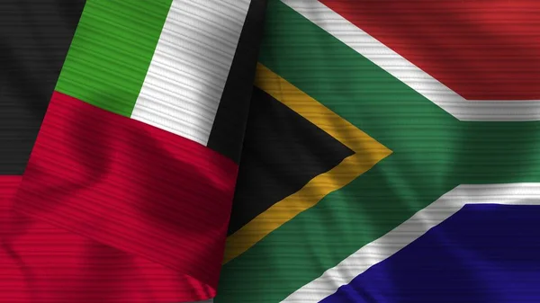 Dél Afrika Egyesült Arap Emirates Realisztikus Zászló Szövet Textúra Illusztráció — Stock Fotó