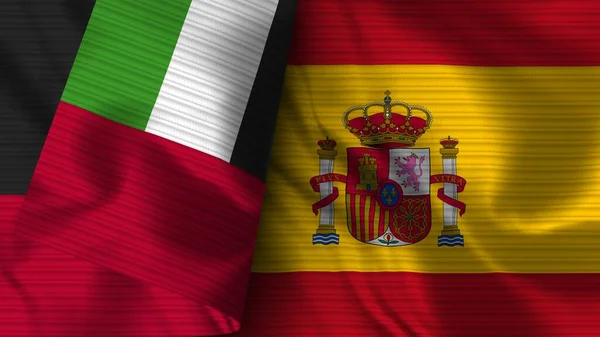Spanyolország Egyesült Arap Emirates Realisztikus Zászló Szövet Textúra Illusztráció — Stock Fotó