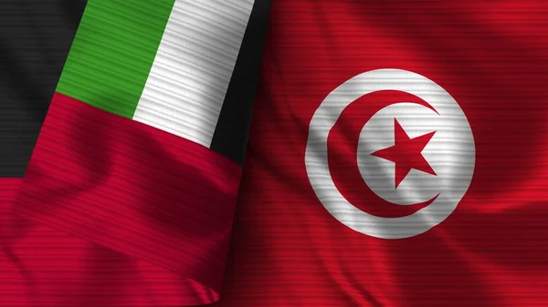 Túnez Emiratos Árabes Unidos Bandera Realista Textura Tela Ilustración —  Fotos de Stock