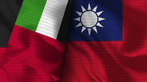 Taiwan United Arap Emirates Realistic Flag Fabric Texture Illustration — Stok fotoğraf