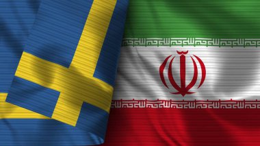 Iran and Sweden Realistic Flag  Fabric Texture 3D Illustration