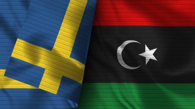 Libya and Sweden Realistic Flag  Fabric Texture 3D Illustration