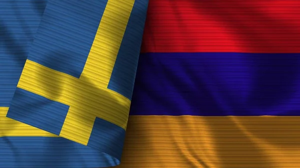 Armenia Sweden Realial Flag Fabric Texture Illustration — стокове фото