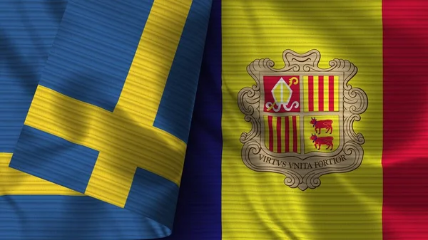 Andorra Svédország Realisztikus Zászló Szövet Textúra Illusztráció — Stock Fotó