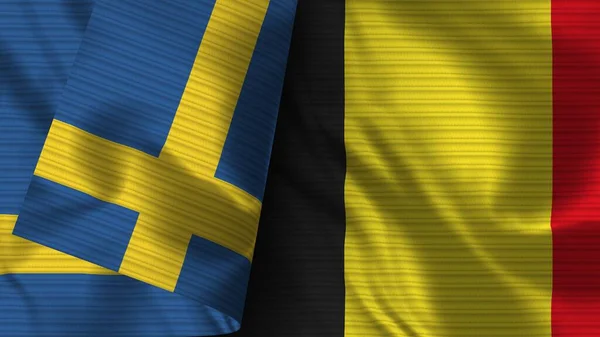 Bélgica Suécia Realista Bandeira Tecido Textura Ilustração — Fotografia de Stock