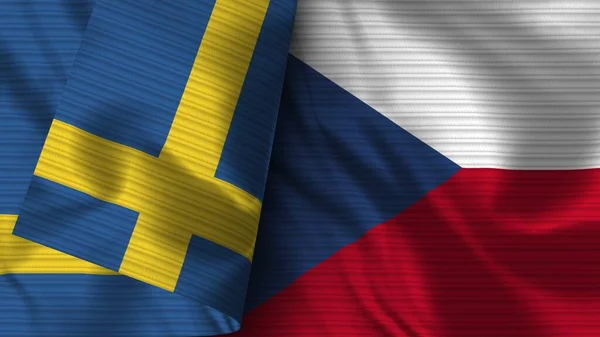 República Checa Suécia Realista Bandeira Tecido Textura Ilustração — Fotografia de Stock
