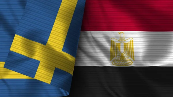 Egitto Svezia Bandiera Realistica Tessuto Texture Illustrazione — Foto Stock