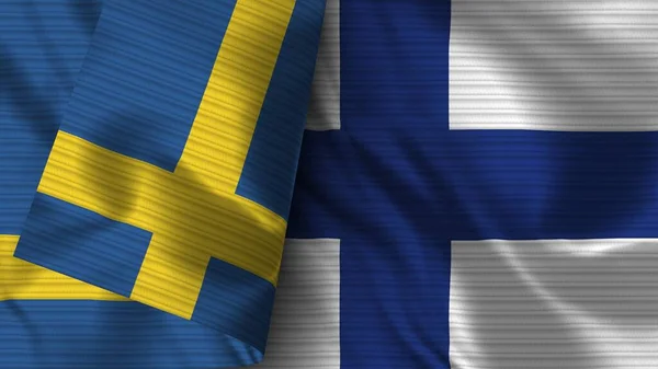 Finland Sweden Realistic Flag Fabric Texture Illustration — Stok fotoğraf