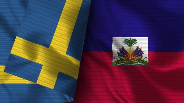 Haiti Sweden Realistic Flag Fabric Texture Illustration — Φωτογραφία Αρχείου