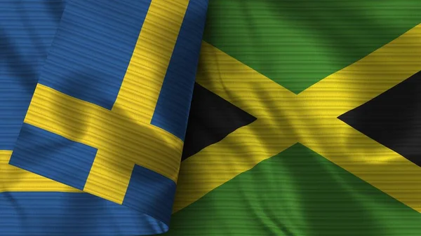 Jamaica Sweden Realistic Flag Fabric Texture Illustration — 图库照片