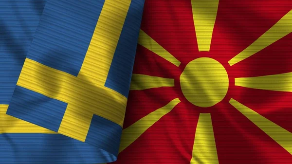 Macedonia Sweden Realistic Flag Fabric Texture Illustration — Stock Photo, Image