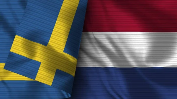 Nederland Zweden Realistische Vlag Textuur Illustratie — Stockfoto