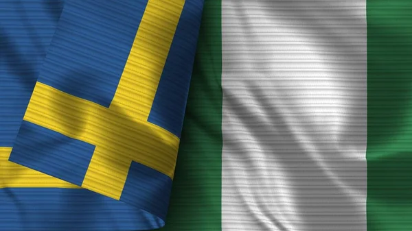 Nigeria Sweden Realistic Flag Fabric Texture Illustration — 图库照片