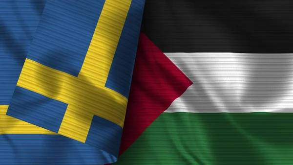 Palestine Sweden Realistic Flag Fabric Texture Illustration — 스톡 사진