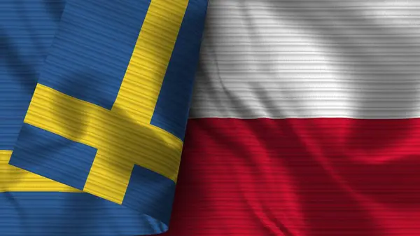 Polônia Suécia Realista Bandeira Tecido Textura Ilustração — Fotografia de Stock