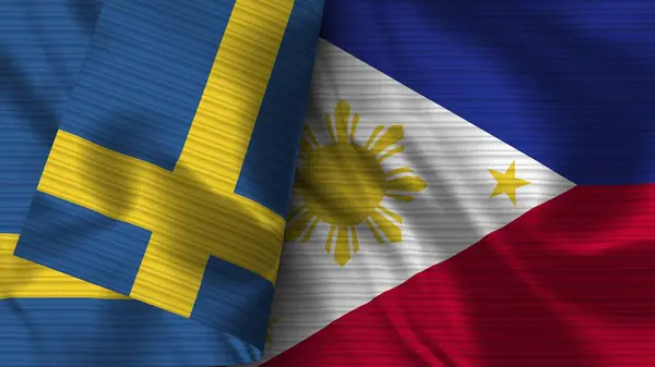 Philippines Sweden Realistic Flag Fabric Texture Illustration — Stok fotoğraf