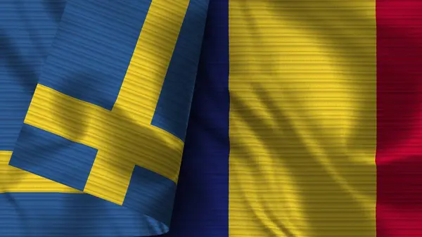 Romênia Suécia Realista Bandeira Tecido Textura Ilustração — Fotografia de Stock