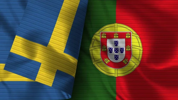 Portugal Sweden Realistic Flag Fabric Texture Illustration — ストック写真