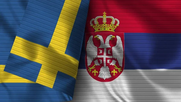 Serbia Sweden Realistic Flag Fabric Texture Illustration — Stockfoto