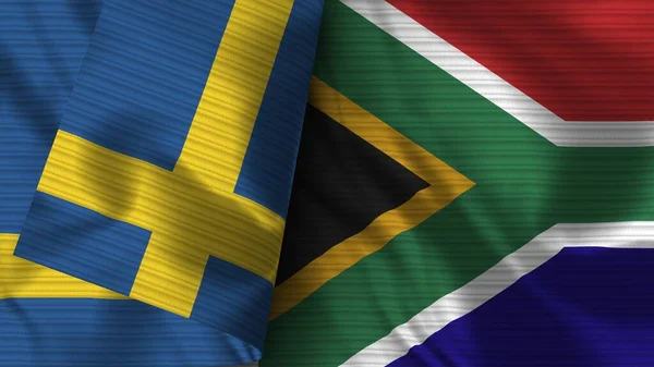 South Africa Sweden Realistic Flag Fabric Texture Illustration — Stock Fotó
