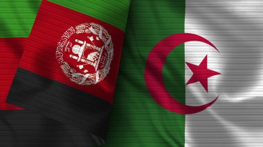 Cezayir ve Afganistan Gerçekçi Bayrak Kumaşı Dokusu 3D Görüntü