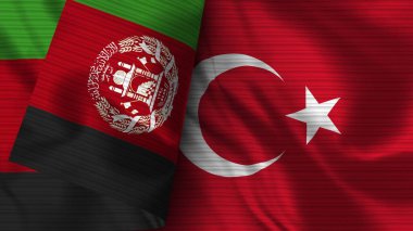 Türkiye ve Afganistan Gerçekçi Bayrak Kumaşı Dokusu 3D Görüntü