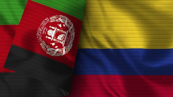 Colombia Afghanistan Realistic Flag Fabric Texture Illustration — Stock Photo, Image