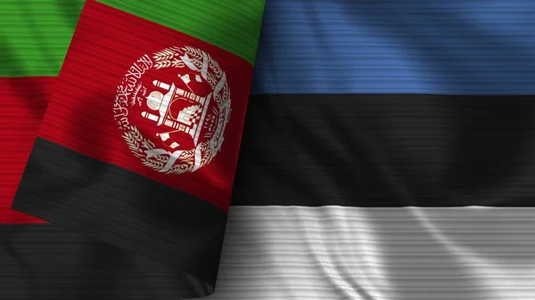 Estonia Afghanistan Realistic Flag Fabric Texture Illustration — Stock Photo, Image