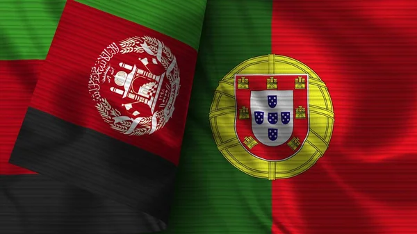 Portugal Afghanistan Realistic Flag Fabric Texture Illustration — Φωτογραφία Αρχείου