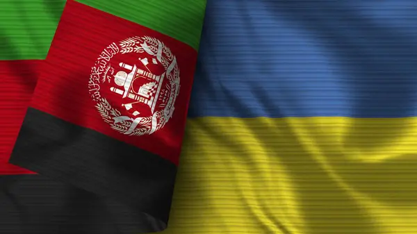 Ukraine Afghanistan Realistic Flag Fabric Texture Illustration — Stock Photo, Image