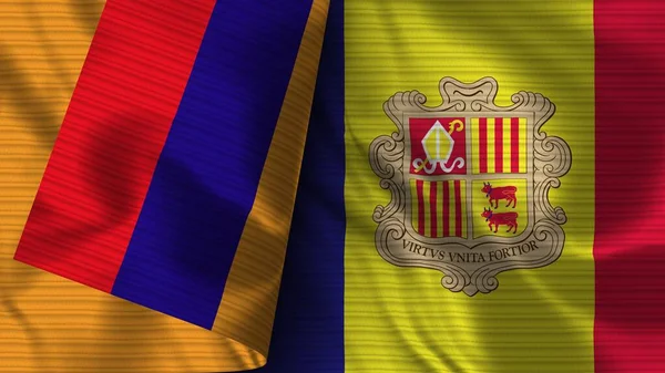 安道尔和亚美尼亚的实际国旗面料3D插图 — 图库照片
