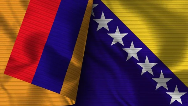 Bosnia Herzegovina Armenia Realistic Flag Fabric Texture Illustration — Stockfoto