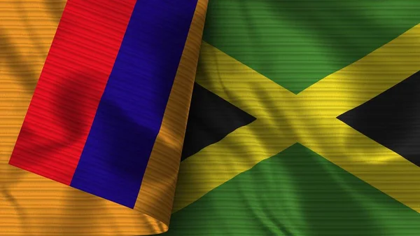 Jamaica Armenia Realistic Flag Fabric Texture Illustration — ストック写真