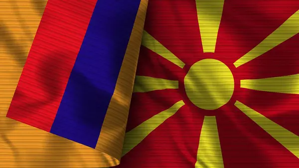 Macedonië Armenië Realistische Vlag Textuur Illustratie — Stockfoto