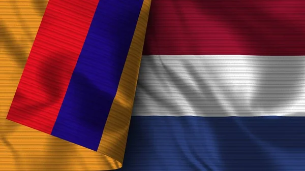 Netherlands Armenia Realistic Flag Fabric Texture Illustration — Foto Stock