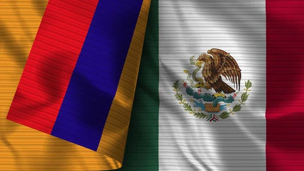 墨西哥和亚美尼亚的实际国旗面料3D插图 — 图库照片