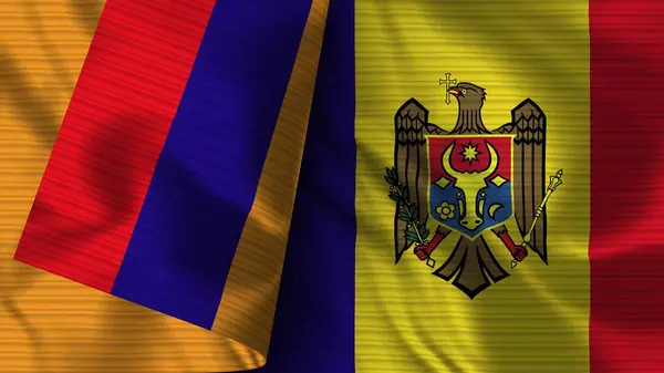Moldova Armenia Realistic Flag Fabric Texture Illustration — Stock Photo, Image