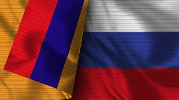 Russia Armenia Realist Flag Fabric Texture Illustration — стокове фото