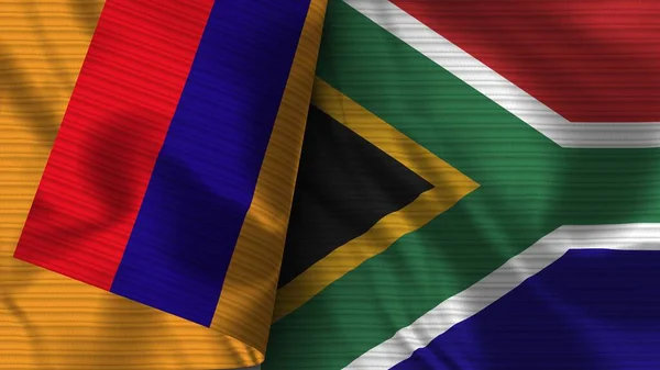 南非和亚美尼亚的实际国旗面料3D插图 — 图库照片