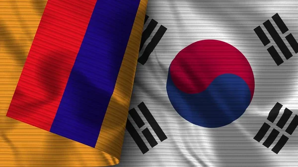 韓国とアルメニア リアルな旗布テクスチャ3Dイラスト — ストック写真