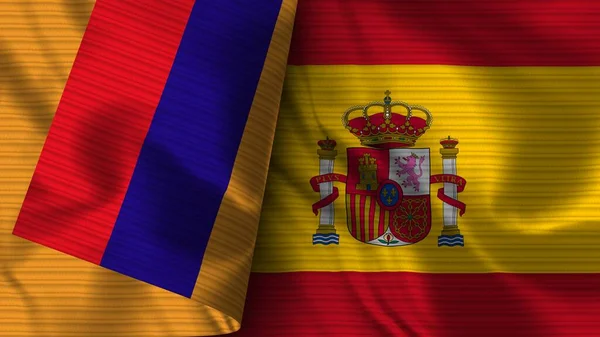 Spain Armenia Realistic Flag Fabric Texture Illustration — Stock Fotó