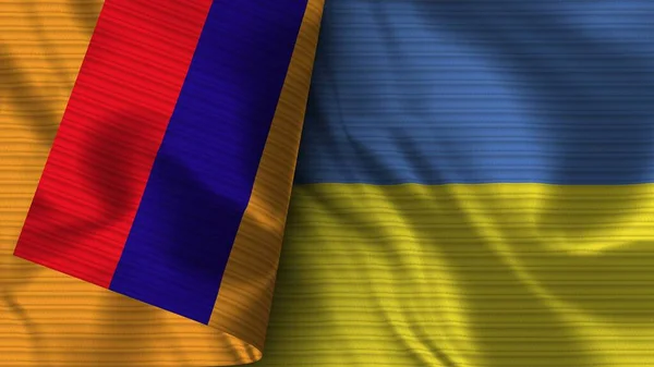 Oekraïne Armenië Realistische Vlag Stof Textuur Illustratie — Stockfoto