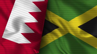 Jamaika ve Bahreyn Gerçekçi Bayrak Kumaşı Dokusu 3B Görüntü
