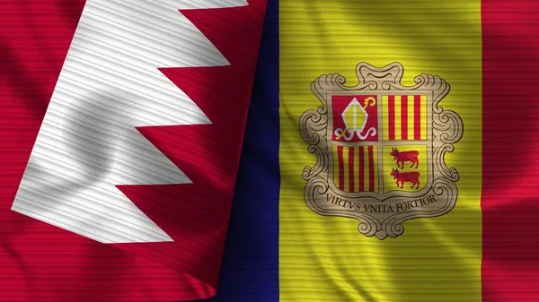 Andorra Bahrain Realistic Flag Fabric Texture Illustration — 스톡 사진