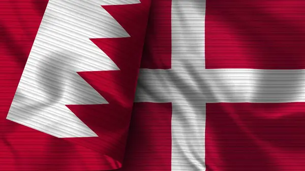 Δανία Και Μπαχρέιν Ρεαλιστική Σημαία Ύφασμα Εικονογράφηση — Φωτογραφία Αρχείου