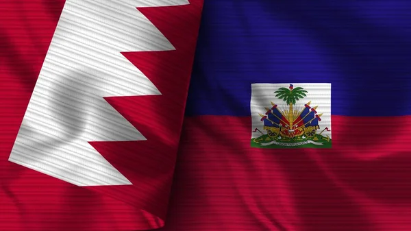 Haití Bahréin Tela Bandera Realista Textura Ilustración — Foto de Stock