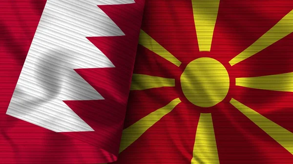 Macedonia Bahréin Bandera Realista Textura Tela Ilustración —  Fotos de Stock