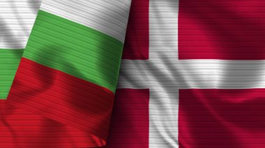 Danimarka ve Bulgaristan Gerçekçi Bayrak Kumaşı Dokusu 3B Görüntü